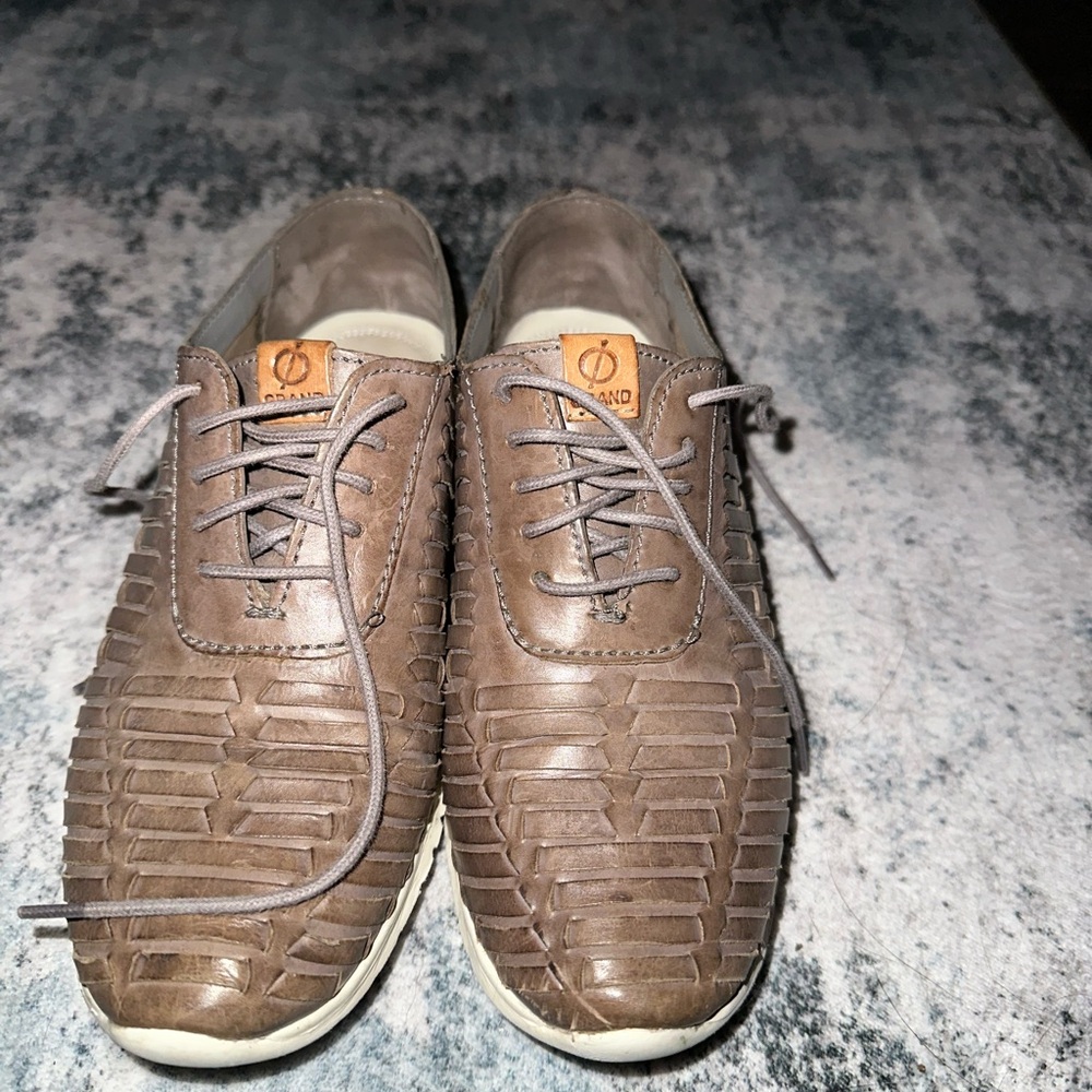 Cole Haan Zerogrand Taupe Textured Leather Loafers
